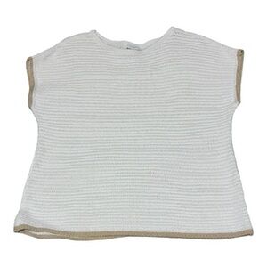J.Jill Pure Jill linen/cotton blend knit short-sleeve sweater white & tan
